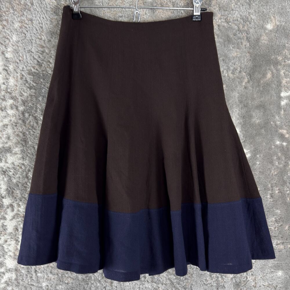 Boden Size 8 Colorblock Wool Knee Length A Line Skirt Brown Blue Zip Lined